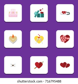 Flat Icon Amour Set Of Heart, Present, Patisserie And Other Vector Objects. Also Includes Safety, Mail, Patisserie Elements.