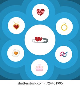 Flat Icon Amour Set Of Sexuality Symbol, Scrambled, Present And Other Vector Objects. Also Includes Safety, Gender, Gift Elements.