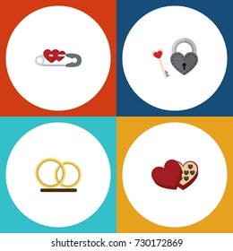 Flat Icon Amour Set Of Shaped Box, Closed, Ring And Other Vector Objects. Also Includes Engagement, Ring, Closed Elements.