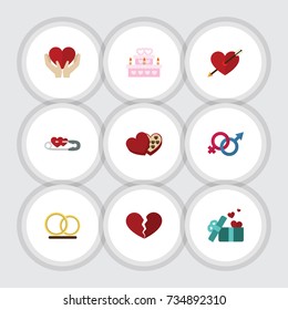 Flat Icon Amour Set Of Shaped Box, Heart, Save Love And Other Vector Objects. Also Includes Heart, Care, Ring Elements.