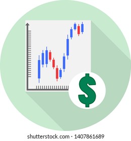 flat icon of analytical working report with dollar symbol on green background