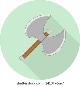 flat icon of ancient metal weapon ax on green background