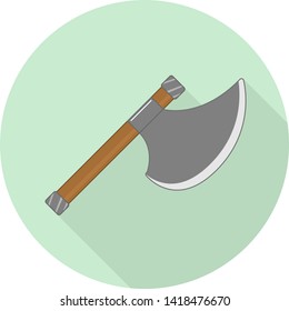 flat icon of ancient metal weapon ax on green background