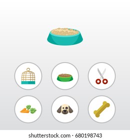 Flat Icon Animal Set Of Bird Prison, Root Vegetable, Feeding And Other Vector Objects. Also Includes Cage, Birdcage, Puppy Elements.