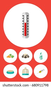 Flat Icon Animal Set Of Bird Prison, Puppy, Seaweed And Other Vector Objects. Also Includes Puppy, Birdcage, Prison Elements.