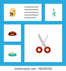 Flat Icon Animal Set Of Dog Food, Seaweed, Nutrition Box And Other Vector Objects. Also Includes Dog, Bird, Food Elements.