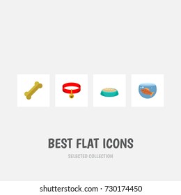 Flat Icon Animal Set Of Feeding, Kitty Collar, Fishbowl And Other Vector Objects. Also Includes Food, Bird, Cat Elements.