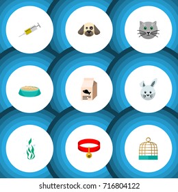Flat Icon Animal Set Of Fish Nutrient, Seaweed, Vaccine And Other Vector Objects. Also Includes Water, Bird, Collar Elements.