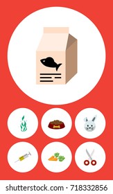 Flat Icon Animal Set Of Root Vegetable, Vaccine, Seaweed And Other Vector Objects. Also Includes Medicine, Water, Clippers Elements.