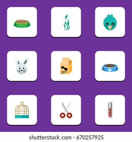 Flat Icon Animal Set Of Temperature Measurement, Seaweed, Sparrow And Other Vector Objects. Also Includes Birdcage, Cage, Temperature Elements.