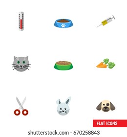 Flat Icon Animal Set Of Temperature Measurement, Puppy, Bunny And Other Vector Objects. Also Includes Vegetable, Hare, Hound Elements.