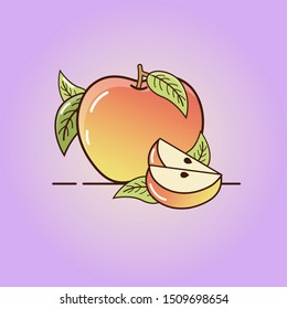 Flat Icon of apple with slices and leaves. Vector illustration.