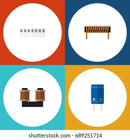 Flat Icon Appliance Set Of Bobbin, Transistor, Memory And Other Vector Objects. Also Includes Access, Bobbin, Transistor Elements.