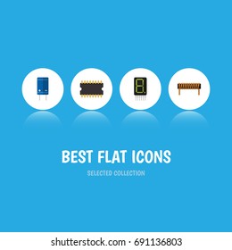 Flat Icon Appliance Set Of Bobbin, Transistor, Display And Other Vector Objects. Also Includes Display, Copper, Coil Elements.