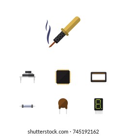 Flat Icon Appliance Set Of Calculate, Destination, Cpu And Other Vector Objects. Also Includes Processor, Resistance, Transistor Elements.