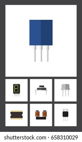 Flat Icon Appliance Set Of Coil Copper, Display, Microprocessor And Other Vector Objects. Also Includes Copper, Recipient, Receptacle Elements.
