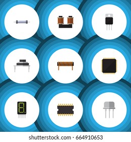 Flat Icon Appliance Set Of Coil Copper, Microprocessor, Resist And Other Vector Objects. Also Includes Coil, Copper, Microprocessor Elements.