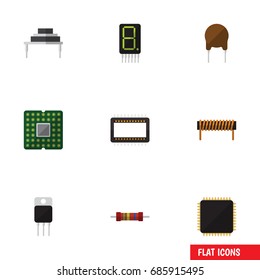 Flat Icon Appliance Set Of Cpu, Display, Triode And Other Vector Objects. Also Includes Receiver, Fiildistor, Cpu Elements.
