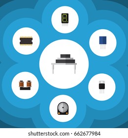 Flat Icon Appliance Set Of Destination, Coil Copper, Microprocessor And Other Vector Objects. Also Includes Set, Resistor, Unit Elements.