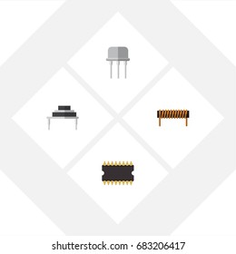 Flat Icon Appliance Set Of Destination, Resist, Bobbin And Other Vector Objects. Also Includes Transistor, Destination, Processor Elements.