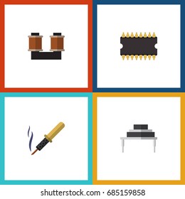 Flat Icon Appliance Set Of Destination, Microprocessor, Repair And Other Vector Objects. Also Includes Processor, Resistor, Copper Elements.