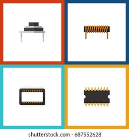 Flat Icon Appliance Set Of Destination, Microprocessor, Mainframe And Other Vector Objects. Also Includes Resistor, Mainframe, Destination Elements.