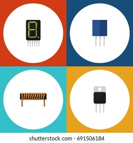 Flat Icon Appliance Set Of Display, Receiver, Bobbin And Other Vector Objects. Also Includes Transistor, Display, Recipient Elements.