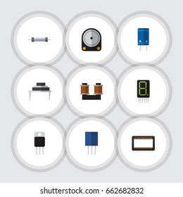 Flat Icon Appliance Set Of Hdd, Display, Mainframe And Other Vector Objects. Also Includes Drive, Copper, Resistance Elements.