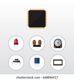 Flat Icon Appliance Set Of Mainframe, Coil Copper, Hdd And Other Vector Objects. Also Includes Microprocessor, Receptacle, Drive Elements.