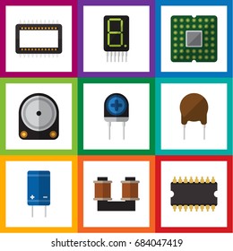 Flat Icon Appliance Set Of Mainframe, Triode, Coil Copper And Other Vector Objects. Also Includes Calculate, Transistor, Transducer Elements.