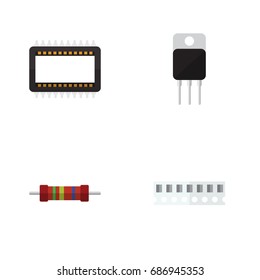 Flat Icon Appliance Set Of Mainframe, Receiver, Resistance And Other Vector Objects. Also Includes Memory, Mainframe, Electronics Elements.