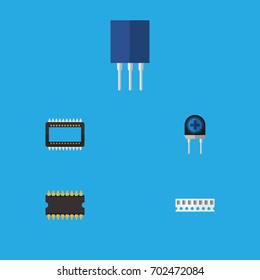 Flat Icon Appliance Set Of Mainframe, Transducer, Memory And Other Vector Objects. Also Includes Access, Random, Processor Elements.