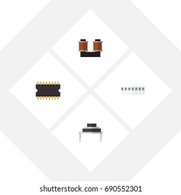Flat Icon Appliance Set Of Memory, Microprocessor, Coil Copper And Other Vector Objects. Also Includes Processor, Central, Random Elements.