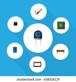Flat Icon Appliance Set Of Receiver, Mainframe, Bobbin And Other Vector Objects. Also Includes Bobbin, Receiver, Unit Elements.