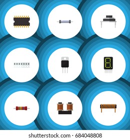 Flat Icon Appliance Set Of Receiver, Resistance, Memory And Other Vector Objects. Also Includes Transistor, Central, Set Elements.