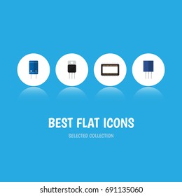 Flat Icon Appliance Set Of Receiver, Transistor, Mainframe And Other Vector Objects. Also Includes Receptacle, Recipient, Set Elements.
