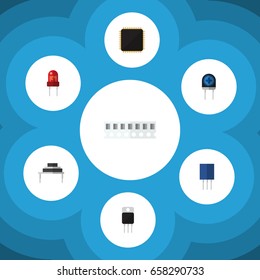 Flat Icon Appliance Set Of Receptacle, Cpu, Transducer And Other Vector Objects. Also Includes Random, Cpu, Set Elements.
