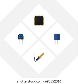 Flat Icon Appliance Set Of Receptacle, Cpu, Repair And Other Vector Objects. Also Includes Iron, Receptacle, Motherboard Elements.