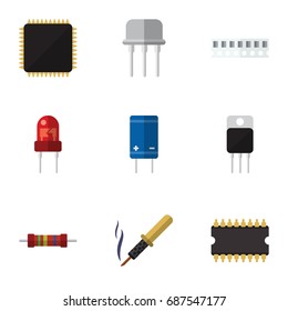 Flat Icon Appliance Set Of Recipient, Receiver, Microprocessor And Other Vector Objects. Also Includes Receiver, Copper, Unit Elements.
