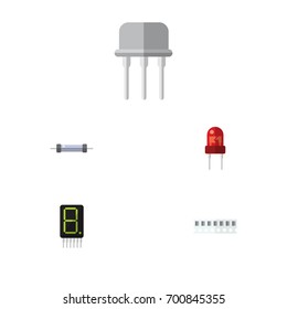 Flat Icon Appliance Set Of Recipient, Memory, Calculate And Other Vector Objects. Also Includes Recipient, Resistance, Electronics Elements.