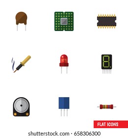 Flat Icon Appliance Set Of Repair, Resistance, Receptacle And Other Vector Objects. Also Includes Central, Drive, Copper Elements.