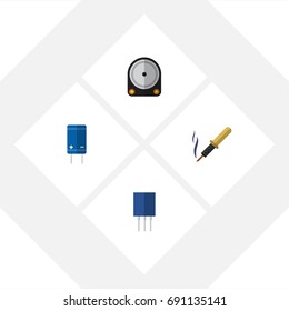 Flat Icon Appliance Set Of Repair, Receptacle, Transistor And Other Vector Objects. Also Includes Hard, Soldering, Set Elements.