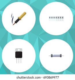 Flat Icon Appliance Set Of Repair, Receiver, Memory And Other Vector Objects. Also Includes Access, Resistance, Resistor Elements.
