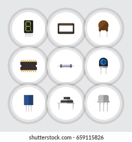 Flat Icon Appliance Set Of Resist, Receptacle, Resistor And Other Vector Objects. Also Includes Calculator, Resistor, Semiconductor Elements.