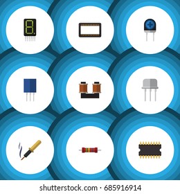 Flat Icon Appliance Set Of Resist, Transducer, Display And Other Vector Objects. Also Includes Processor, Copper, Semiconductor Elements.
