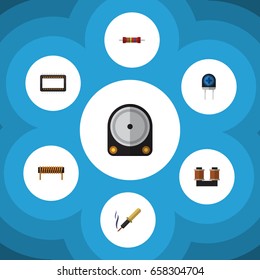 Flat Icon Appliance Set Of Resistance, Transducer, Hdd And Other Vector Objects. Also Includes Electronics, Hdd, Unit Elements.