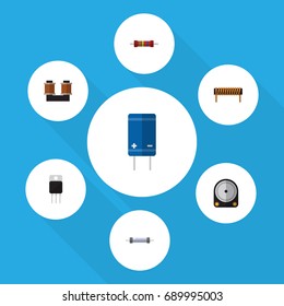Flat Icon Appliance Set Of Resistance, Hdd, Receiver And Other Vector Objects. Also Includes Set, Electronics, Spool Elements.