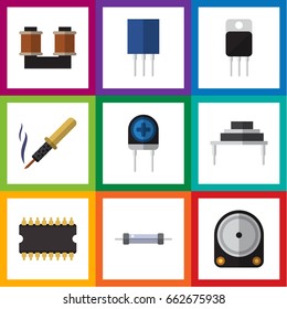 Flat Icon Appliance Set Of Resistor, Receptacle, Transducer And Other Vector Objects. Also Includes Spool, Transducer, Resistor Elements.