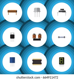 Flat Icon Appliance Set Of Resistor, Bobbin, Destination And Other Vector Objects. Also Includes Spool, Calculator, Bobbin Elements.