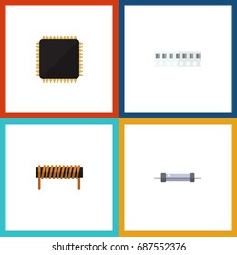 Flat Icon Appliance Set Of Resistor, Memory, Bobbin And Other Vector Objects. Also Includes Microprocessor, Cpu, Access Elements.